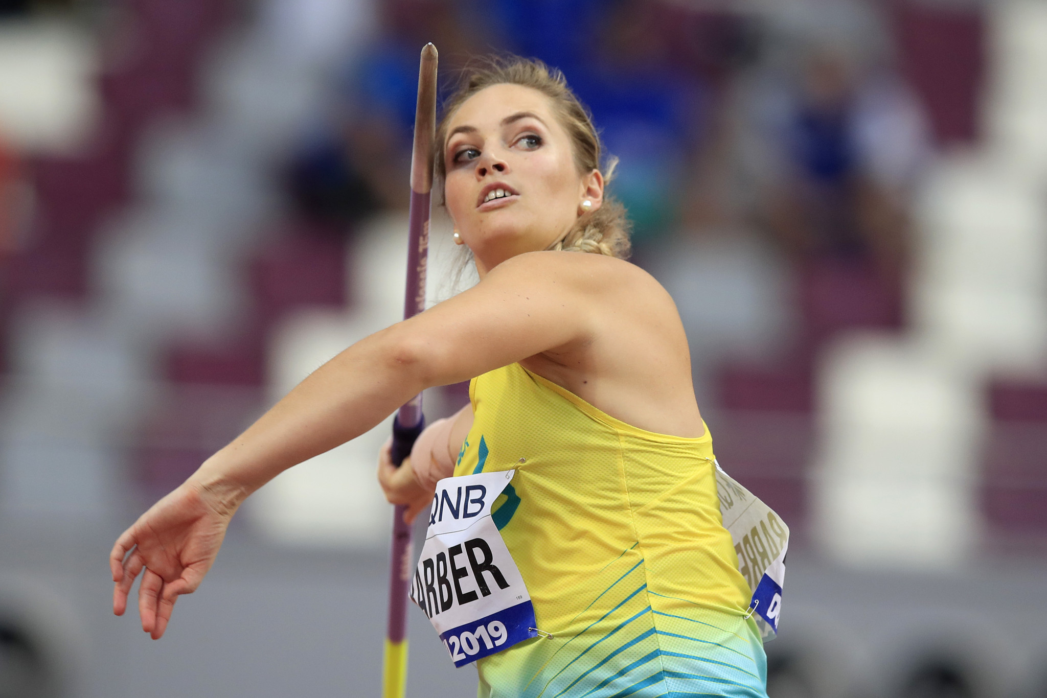 Australia's Kelsey-Lee Barber upset the form book to win the women's javelin ©Getty Images