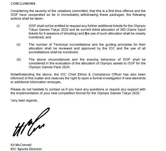 The IOC warned the ISSF in a letter sent earlier this week ©ITG