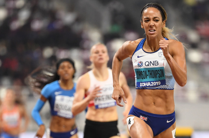 Katerina Johnson-Thompson wins the heptathlon title at the IAAF World Championships in Doha, beating Jessica Ennis-Hill's British record in the process ©Getty Images