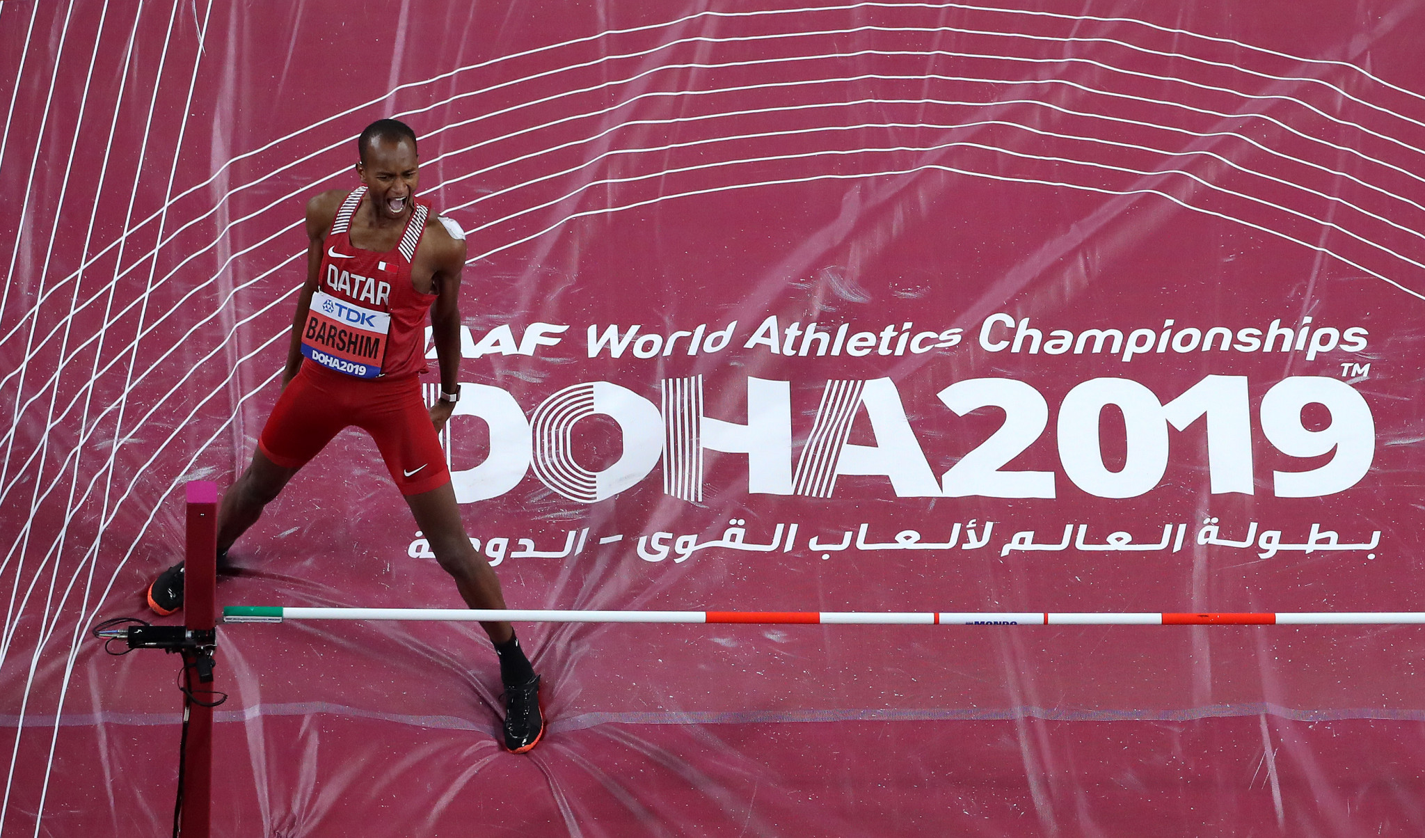 Qatar's Mutaz Essa Barshim retained his IAAF World Championships high jump title to huge home acclaim in Doha tonight ©Getty Images