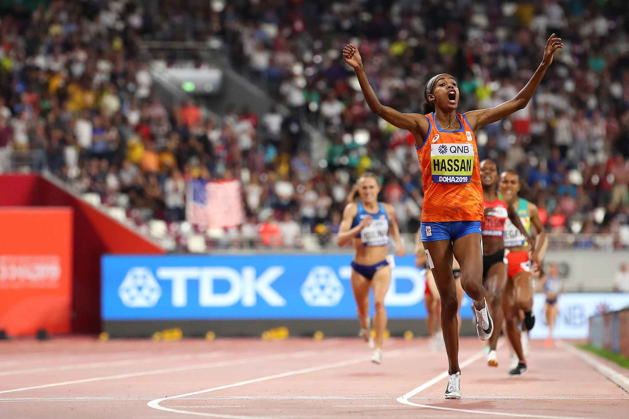 Sifan Hassan of The Netherlands completed a unique double by winning the 1,500 metres to add to the 10,000m she had won earlier in the Championships ©Getty Images