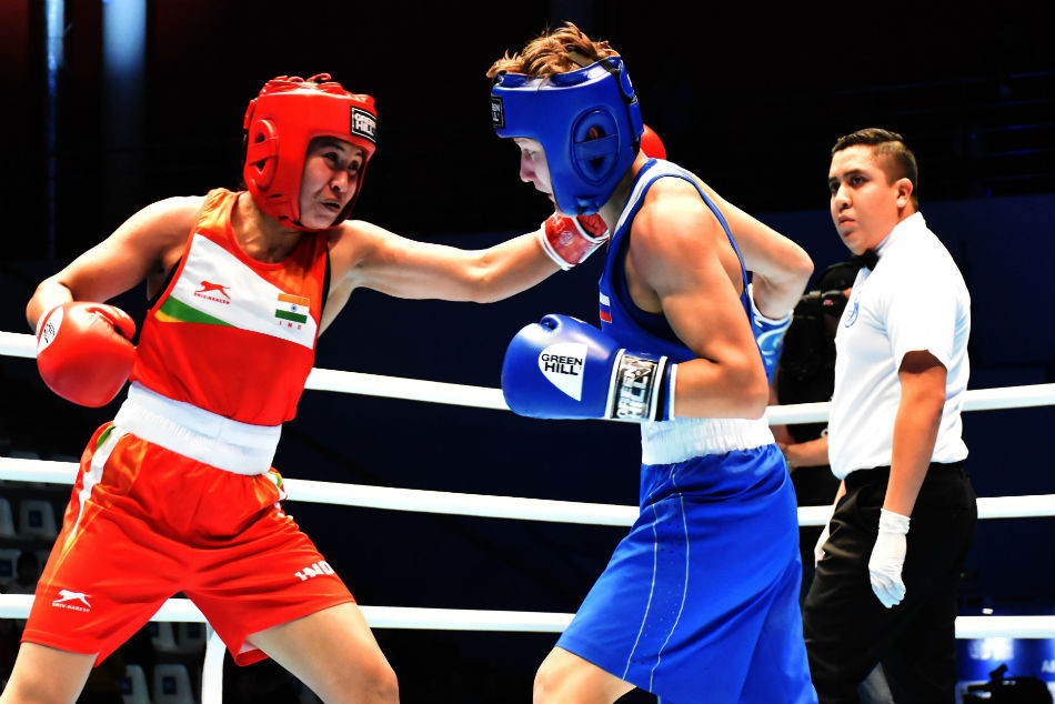 Local boxer Natalia Shadrina was up against Indian veteran Laishram Sarita Devi ©AIBA