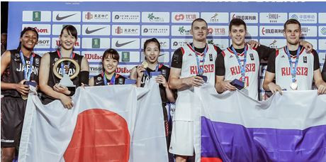 Japanese and Russian players celebrate their victories at the FIBA 3x3 Under-23 World Cup in Lanzhou in China ©FIBA