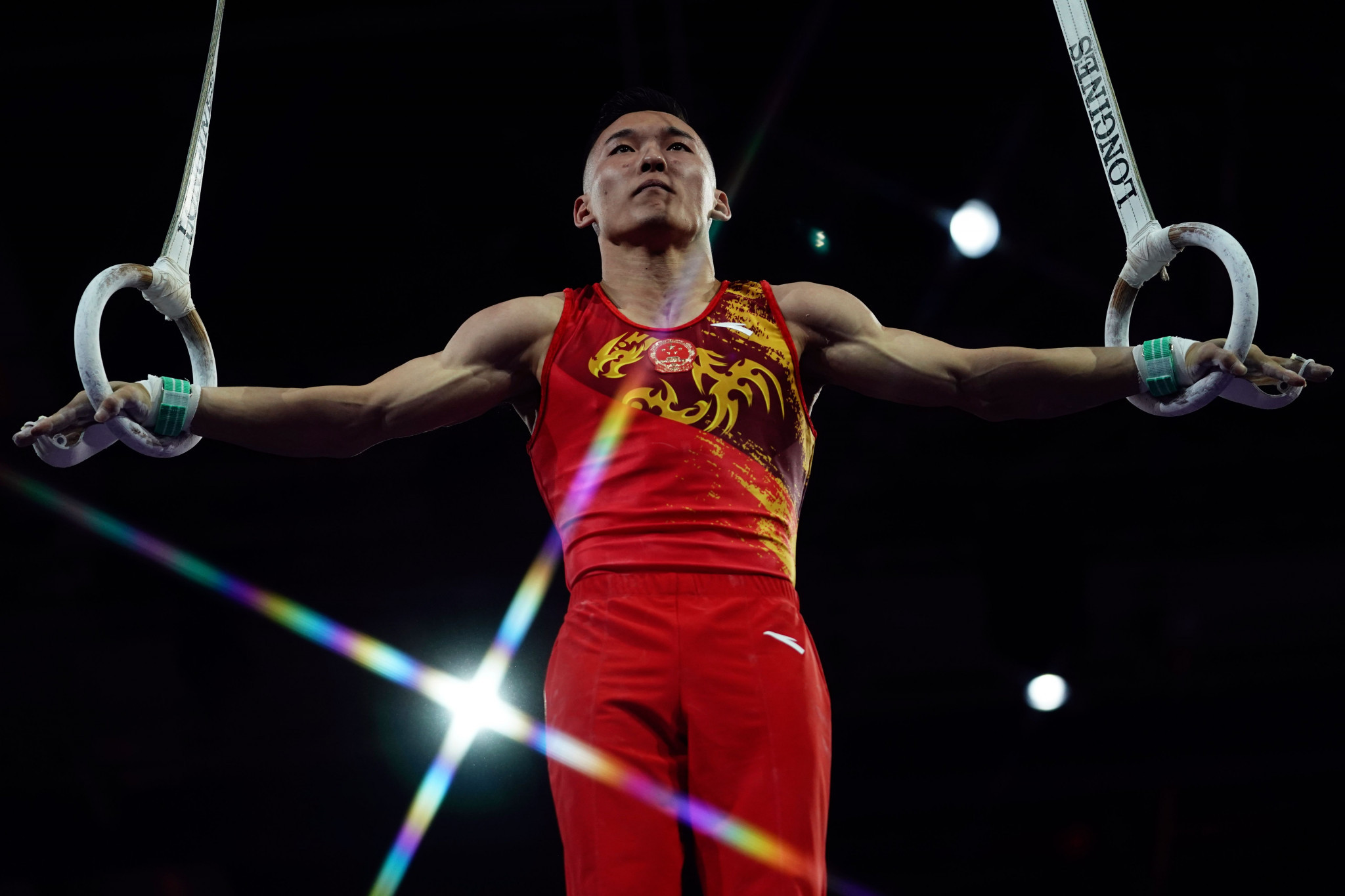 Xiao Ruoteng of China competes on the rings in Stuttgart ©Getty Images