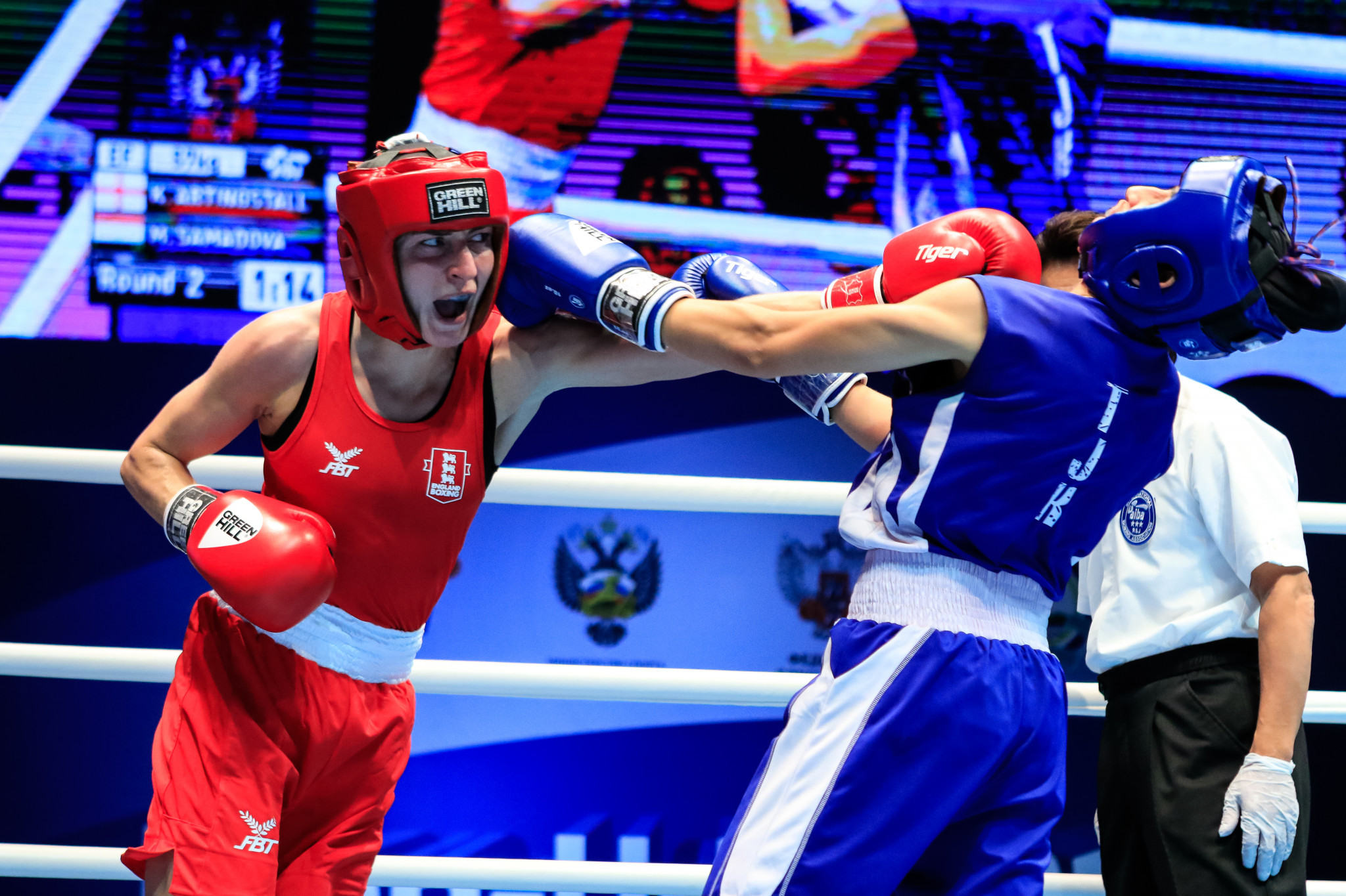 England's Karriss Artingstall recorded a unanimous victory against Mijgona Samadova of Tajikistan ©AIBA