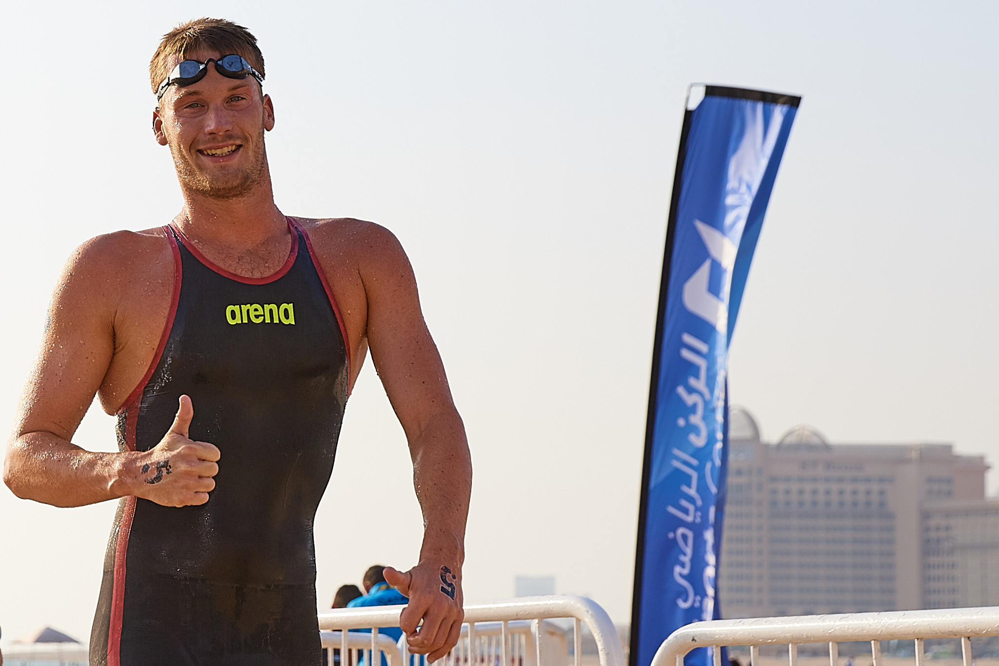 Italy's Marcello Guidi will go down in history as the first-ever ANOC World Beach Games gold medallist after winning the open water swimming 5km race ©ANOC World Beach Games