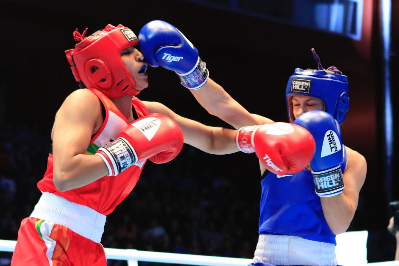 Ekaterina Paltceva was the first to triumph, defeating Manju Rani of India 4-1 in the light flyweight final ©AIBA