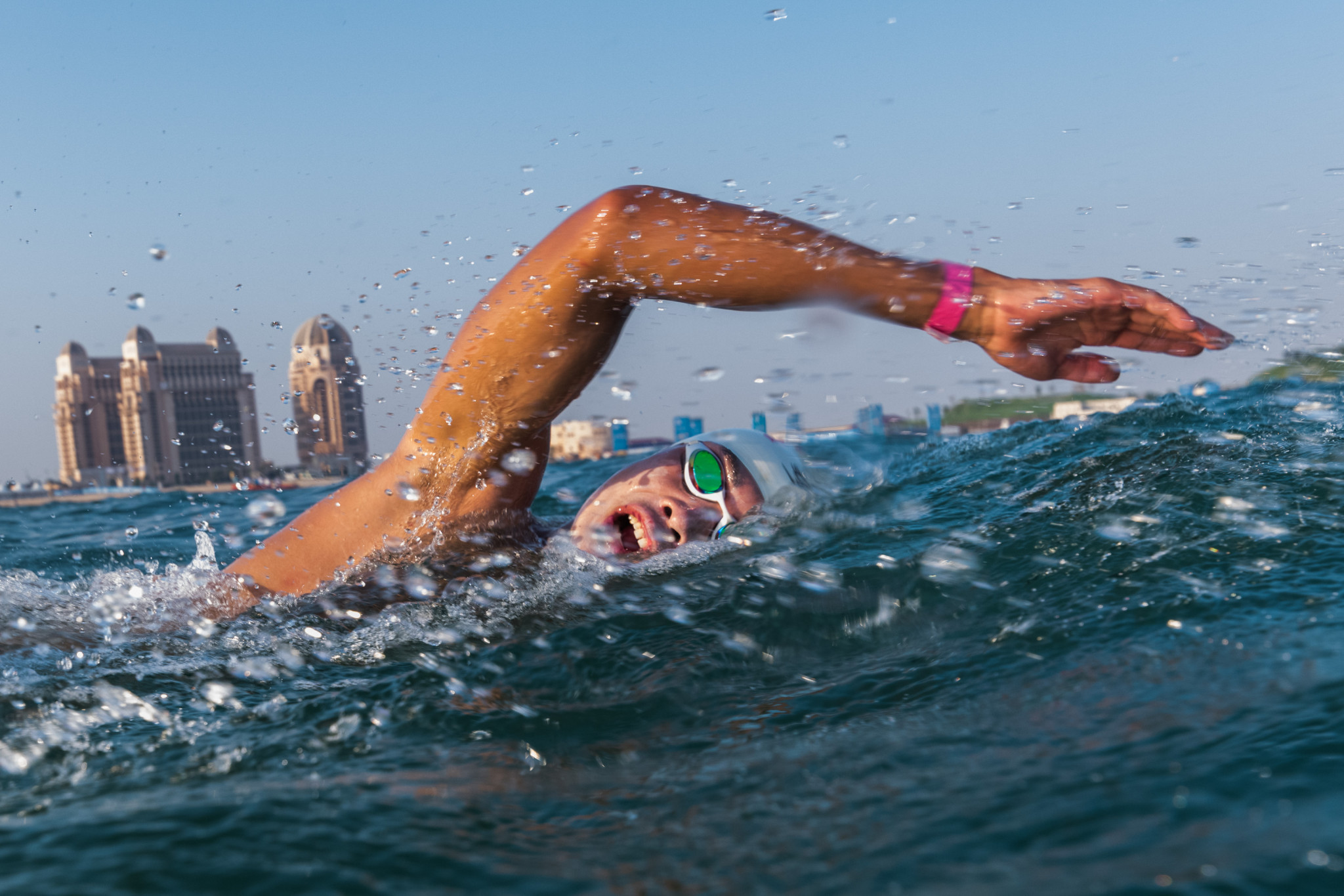 There was a 6am start as the first golds were decided at the open water swimming ©ANOC