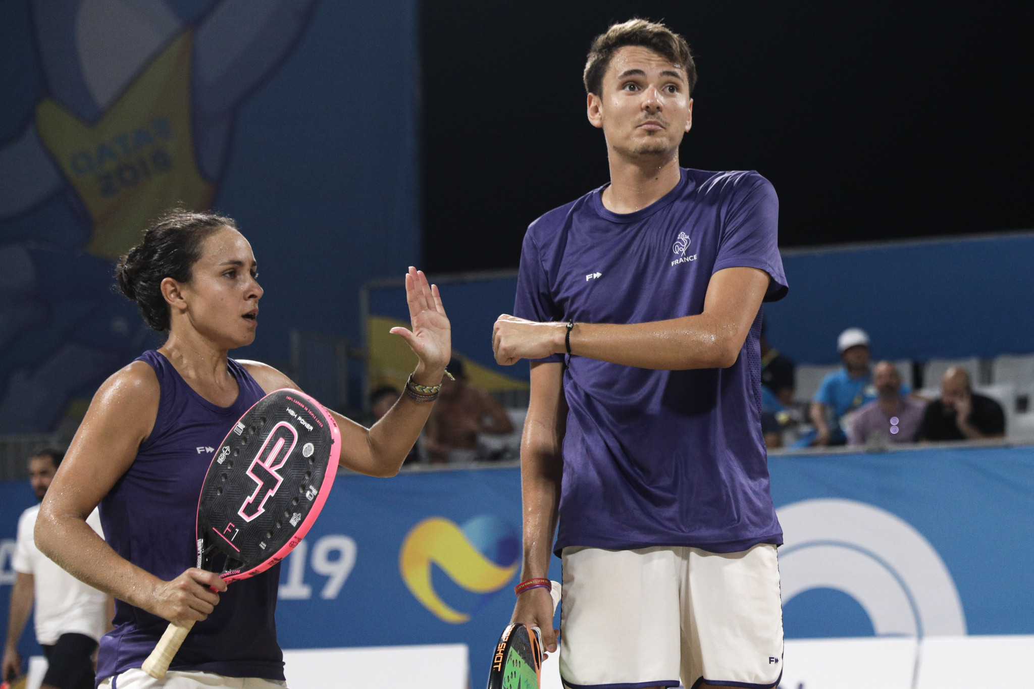 France's Nicolas Gianotti and Marie Eve Hoarau  lost 6-1, 6-1 to Brazil's Rafaella Miiller and Andre Baran in tonight's mixed doubles beach tennis final at the ANOC World Beach Games ©ANOC World Beach Games
