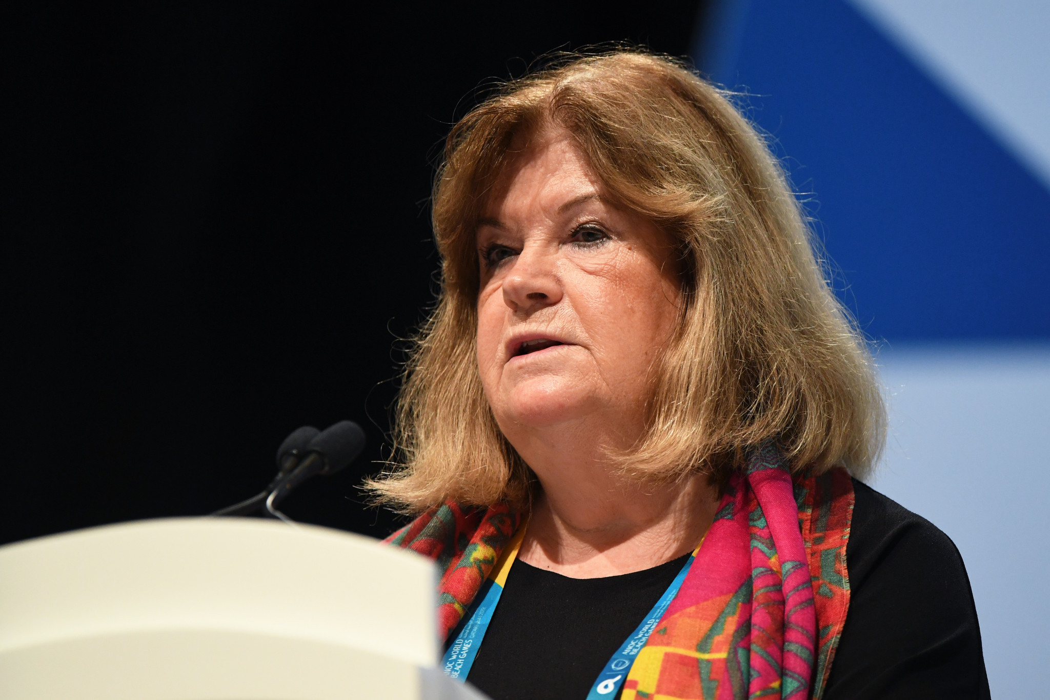 ANOC secretary general Gunilla Lindberg addresses the conference ©Getty Images