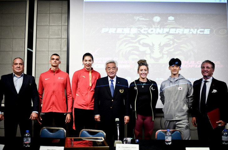 The line-up at the press conference ahead of Bulgaria's first hosting of a World Taekwondo Grand Prix, starting in Sofia tomorrow ©WT