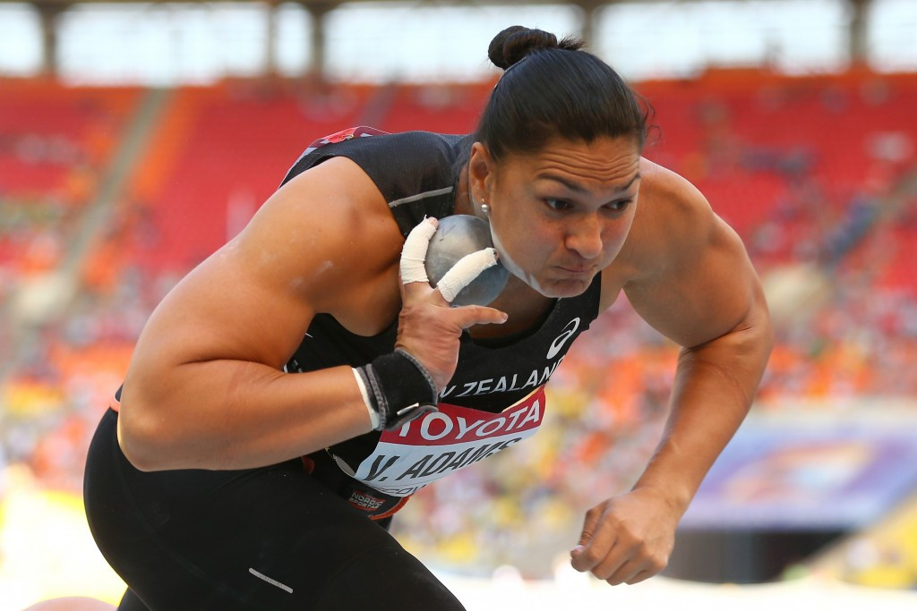 Valerie Adams en route to her fourth world shot put title in Moscow in 2013 ©Getty Images