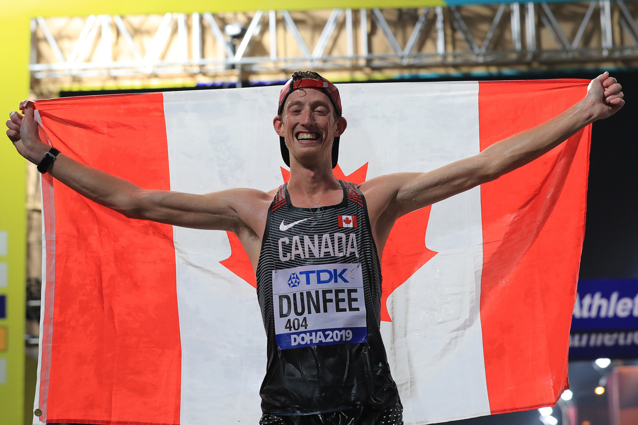 Evan Dunfee of Canada won bronze in the men's 50km race walk at the World Athletics Championships in Doha ©Getty Images 