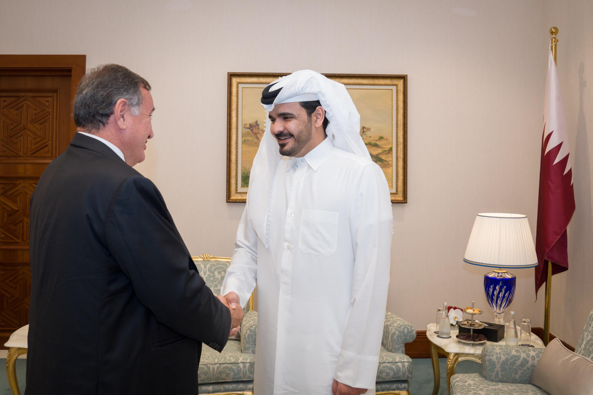Hellenic Olympic Committee President Spyros Capralos met Sheikh Joaan bin Hamad Al-Thani, his counterpart at the Qatar Olympic Committee ©HOC