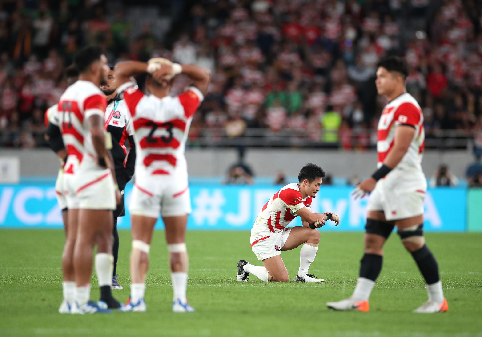 The Japanese side were visibly upset as the full-time whistle went and they were knocked out of the tournament at the quarter-final stage ©Getty Images