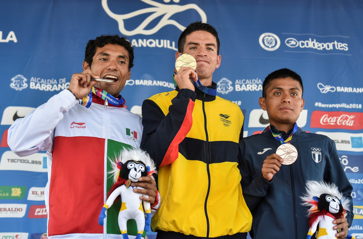 Men's marathon medallists at last year's Central American and Caribbean Games - the IFBB hope to have bodybuilders on the podium at the next staging in Panama ©Getty Images