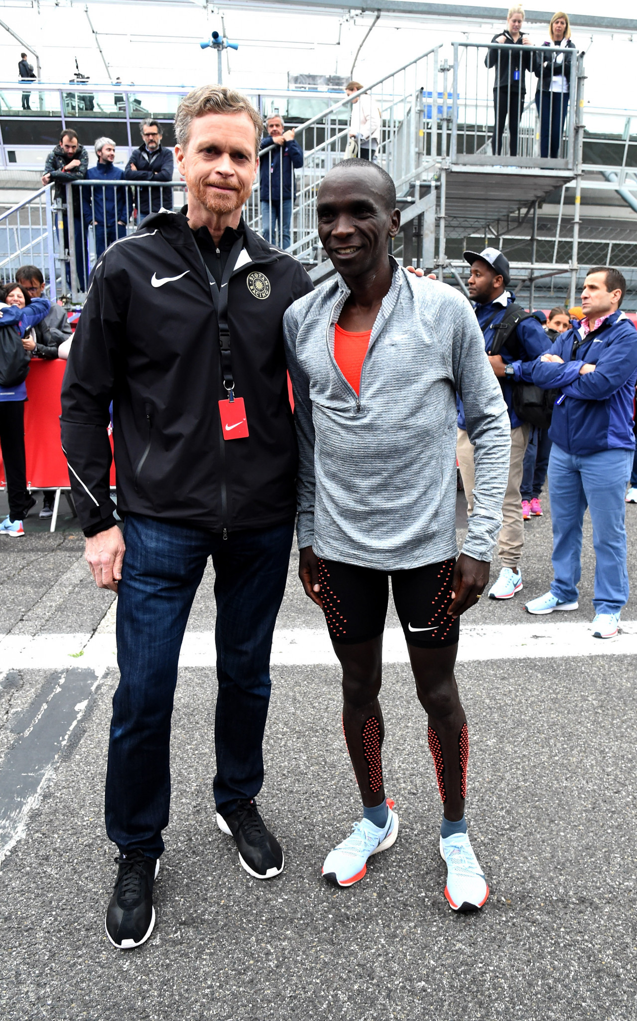 Nike chief executive poses with Eliud Kipchoge after his 2017 unsuccessful attempt at breaking two-hours for the marathon - the shoe company continued to back the Kenya and he broke the barrier in Vienna earlier this month ©Getty Images