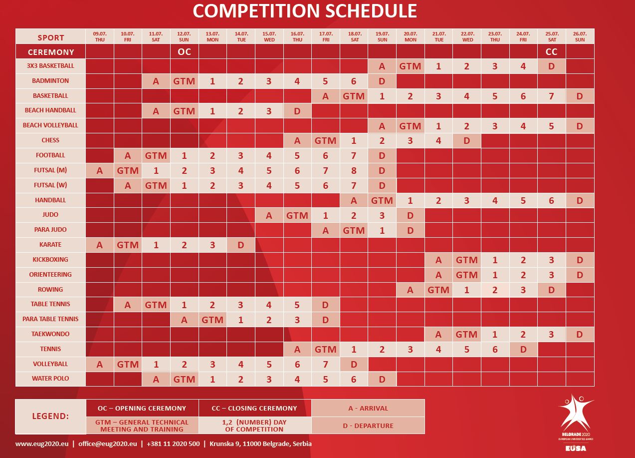 A preliminary competition schedule has been revealed by organisers ©EUSA