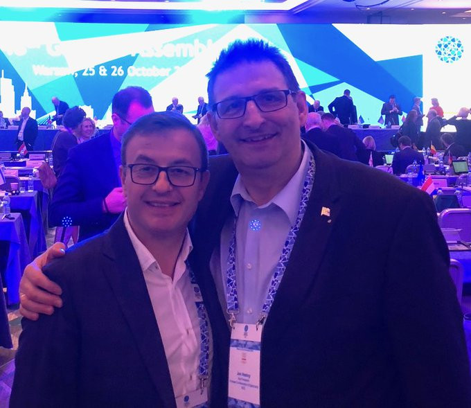 Hestoy (right) attended the European Olympic Committees General Assembly to promote the Faroe Islands case for Olympic recognition ©Twitter