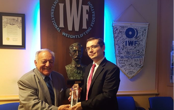 USA Weightlifting chief executive Phil Andrews, pictured here with International Weightlifting Federation President Tamás Aján, has overseen a resurgence of the sport in the United States and abroad ©USA Weightlifting/Twitter