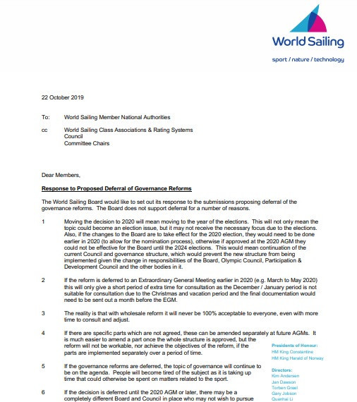 Kim Andersen wrote to MNAs to outline the reasons for supporting the proposal ©World Sailing