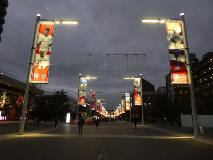 Wembley Way has been decorated in preparation for the Lionesses' match with Germany, which is expected the break attendance records ©Twitter