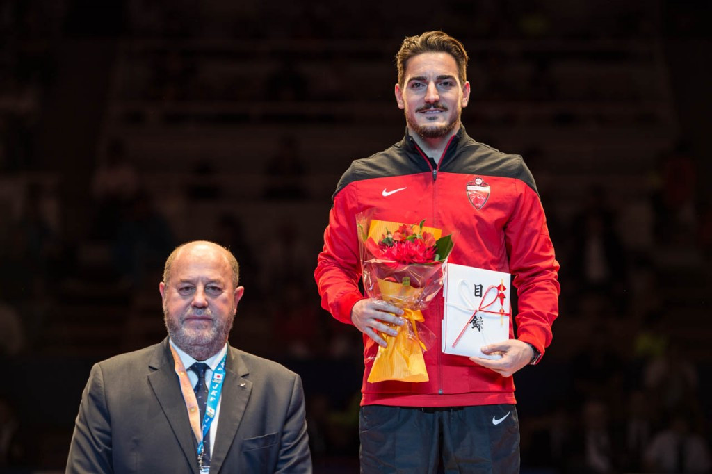 Damian Quintaro of Spain was crowned men's grand champion after winning bronze in the men's kata ©Xavier Servolle/WKF