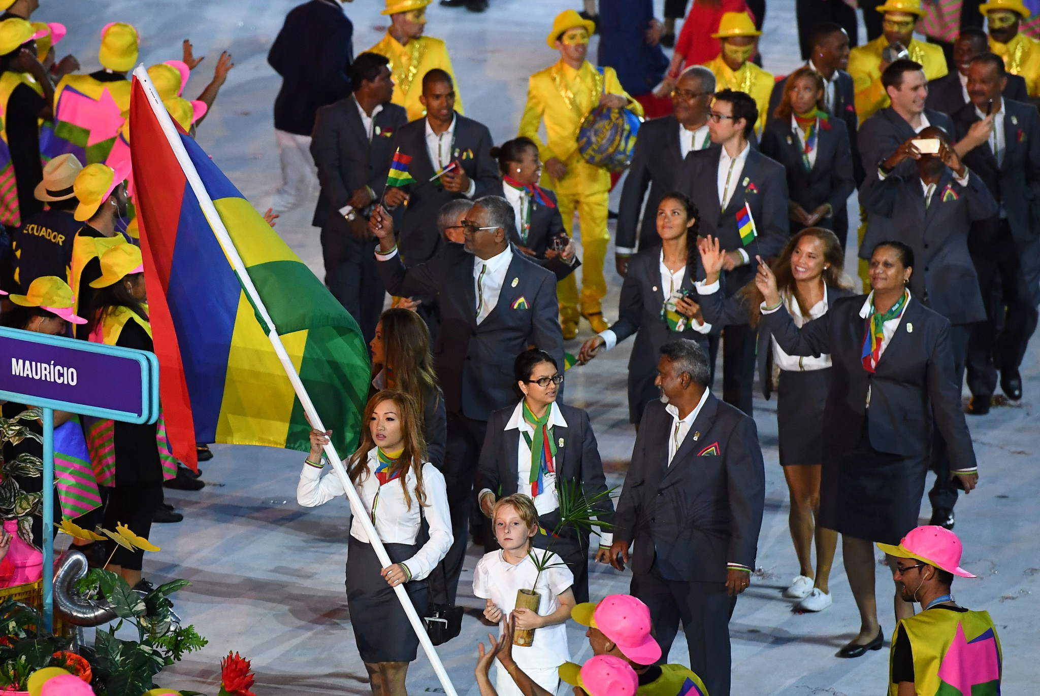 Kate Foo Kune carried Mauritius' flag during the Rio 2016 Opening Ceremony ©Getty Images