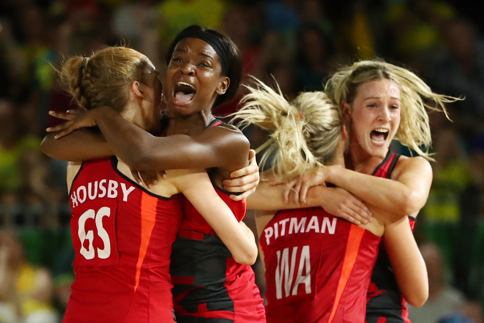 Jodie Gibson, second left, was part of England's netball team that won the Commonwealth Games gold medal at Gold Coast 2018 and has been included on the Athletes' Advisory Committee for Birmingham 2022 ©Getty Images