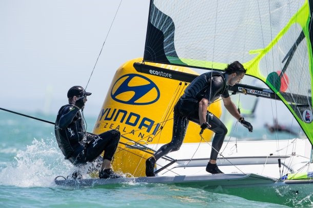 Peter Burling and Blair Tuke of New Zealand are currently in seventh place in the 49er class at the Oceania Championships ©Oceania Championships