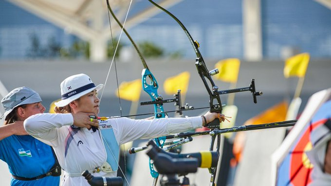 Kang Chae-young of South Korea reached the fourth round of the women's recurve at the Asian Archery Championships at the Rajamangala National Stadium in Bangkok ©World Archery