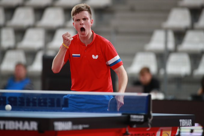 Lev Katsman of Russia put his country in front of Japan during their quarter-final at the World Junior Table Tennis Championships, but they were then beaten ©ITTF