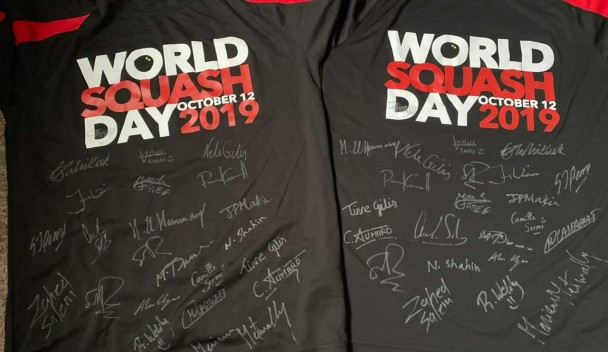 World Squash Day T-shirts have been signed by a number of PSA stars ©PSA