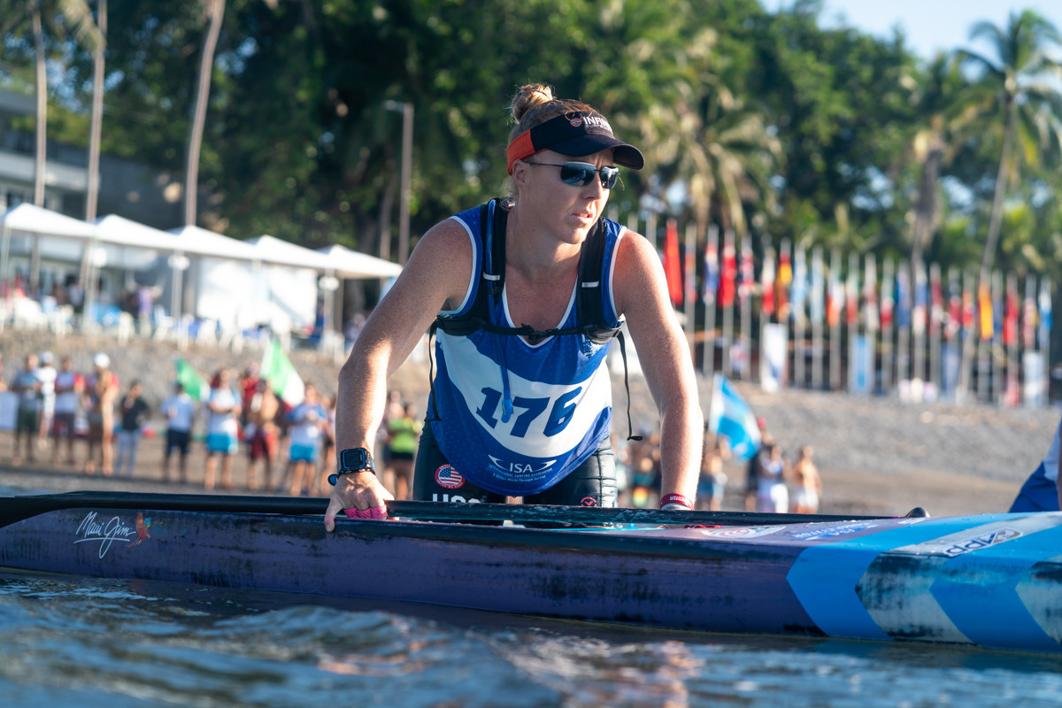 Candice Appleby from America was a picture of focus ahead of the women's SUP technical race semi-final ©ISA 