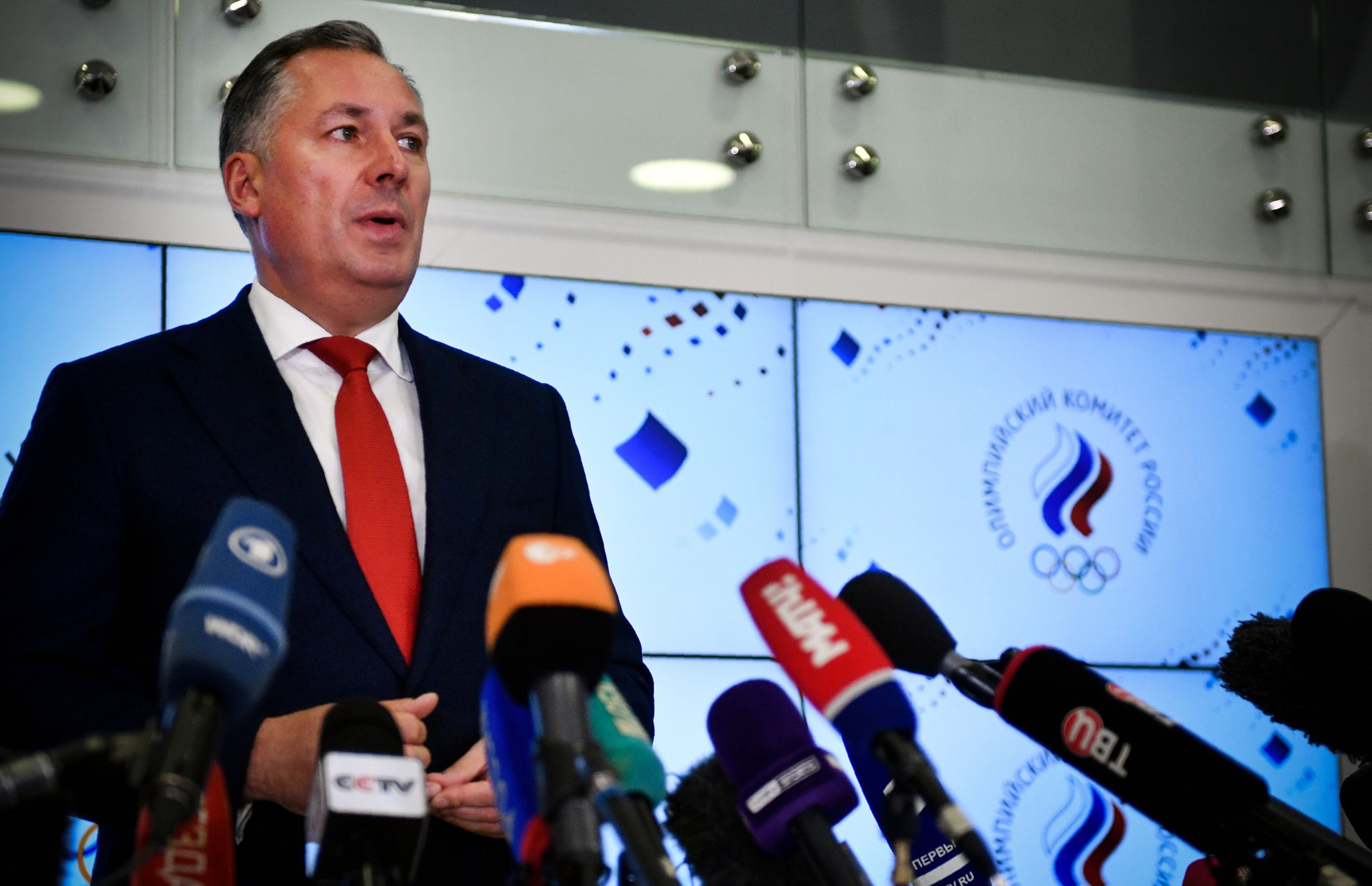 Stanislav Pozdnyakov addressed the media after an ROC meeting in Moscow ©Getty Images