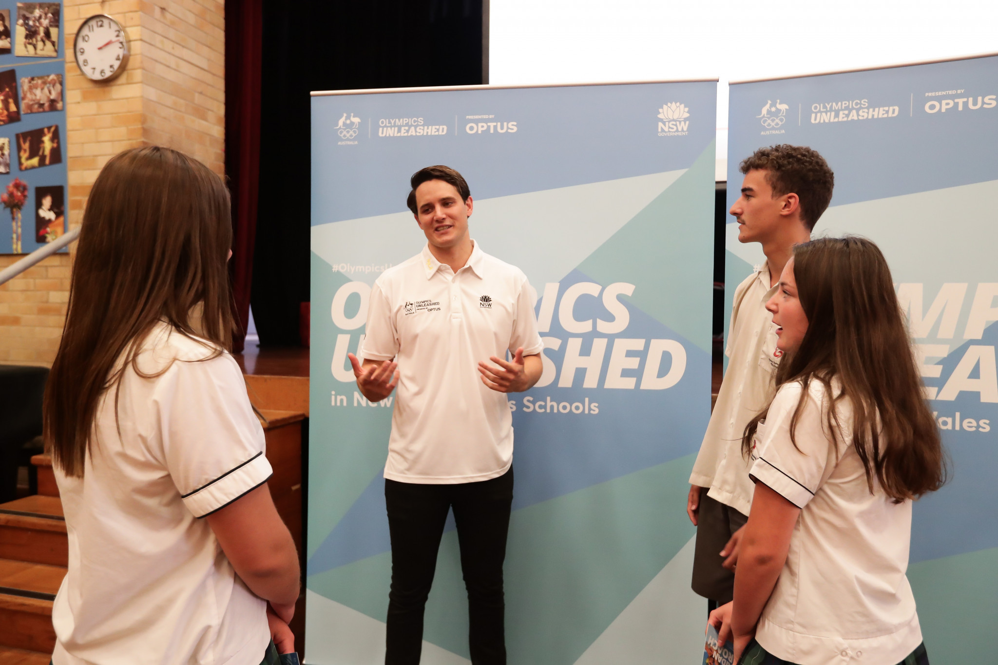 Water polo player Aidan Roach visited students at the Gymea Technology High School ©Olympics Unleashed 