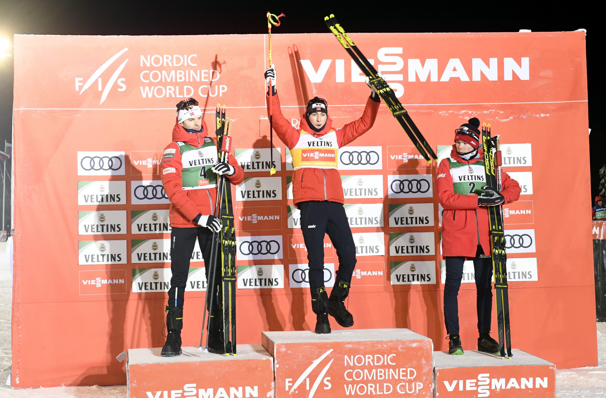 Jarl Magnus Riiber topped an all-Norwegian podium in the third competition in Ruka ©Getty Images