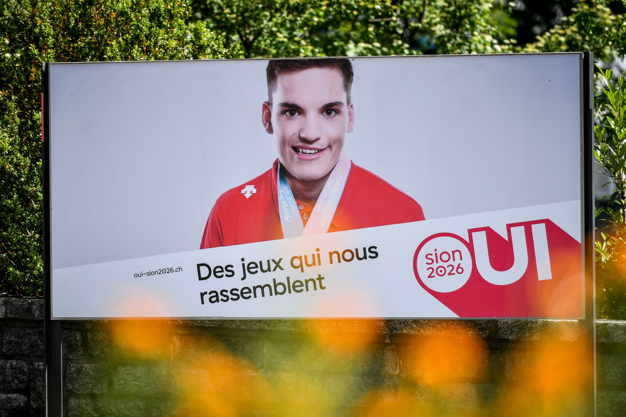 An electoral placard in favour of Sion's campaign to host the 2026 Games ©Getty Images