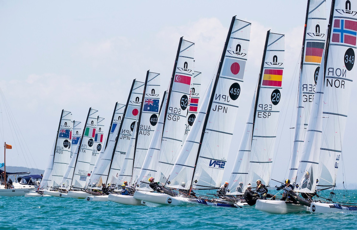 The winds died down in Auckland to allow a full day's racing ©49er Class