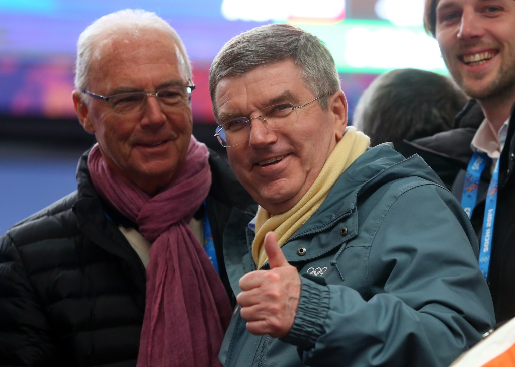 Franz Beckenbauer (left), pictured with IOC President Thomas Bach at Sochi 2014, was accused of making a €6.7 million payment to FIFA during Germany's successful campaign to host the 2006 World Cup ©Getty Images