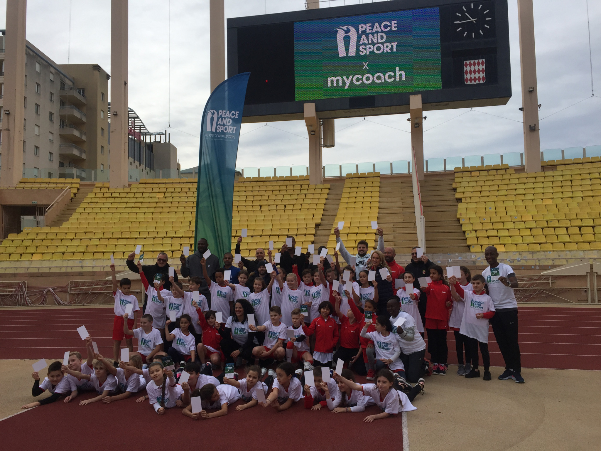 The first day of the Peace and Sport session begun with a coaching session between several Champions of Peace and local schoolchildren at the Stade Louis II in Monte Carlo ©ITG