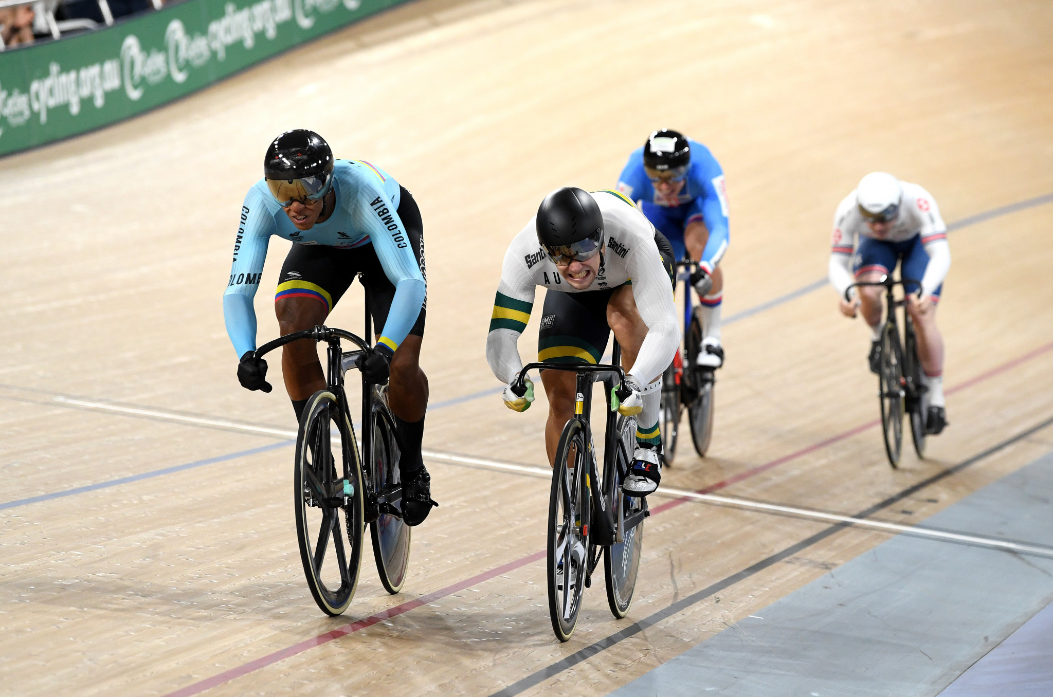 Kevin Quintero celebrated victory in the men's keirin event ©Getty Images
