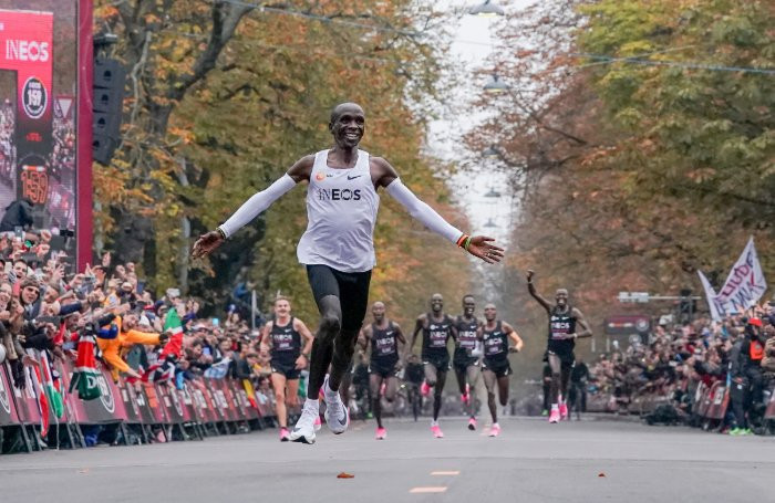 Eliud Kipchoge wore prototypes when he unofficially broke two hours for the marathon in Vienna ©World Athletics