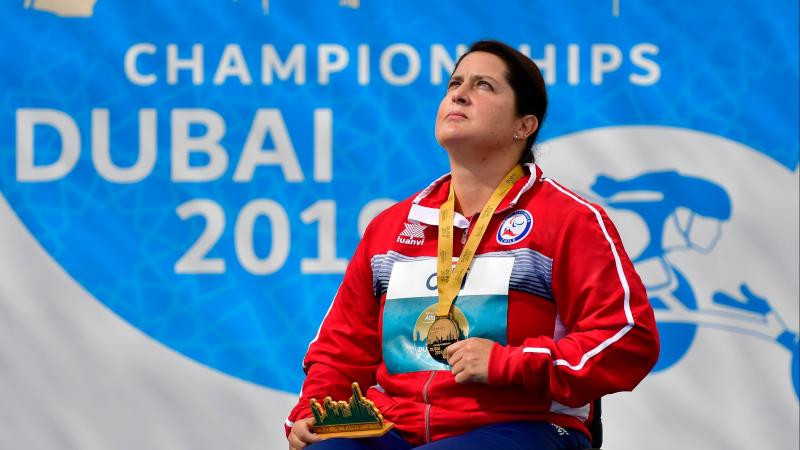 Chilean Francisca Mardones achieved gold in the women’s shot put F54 at the World Para Athletics Championships to be nominated ©APC
