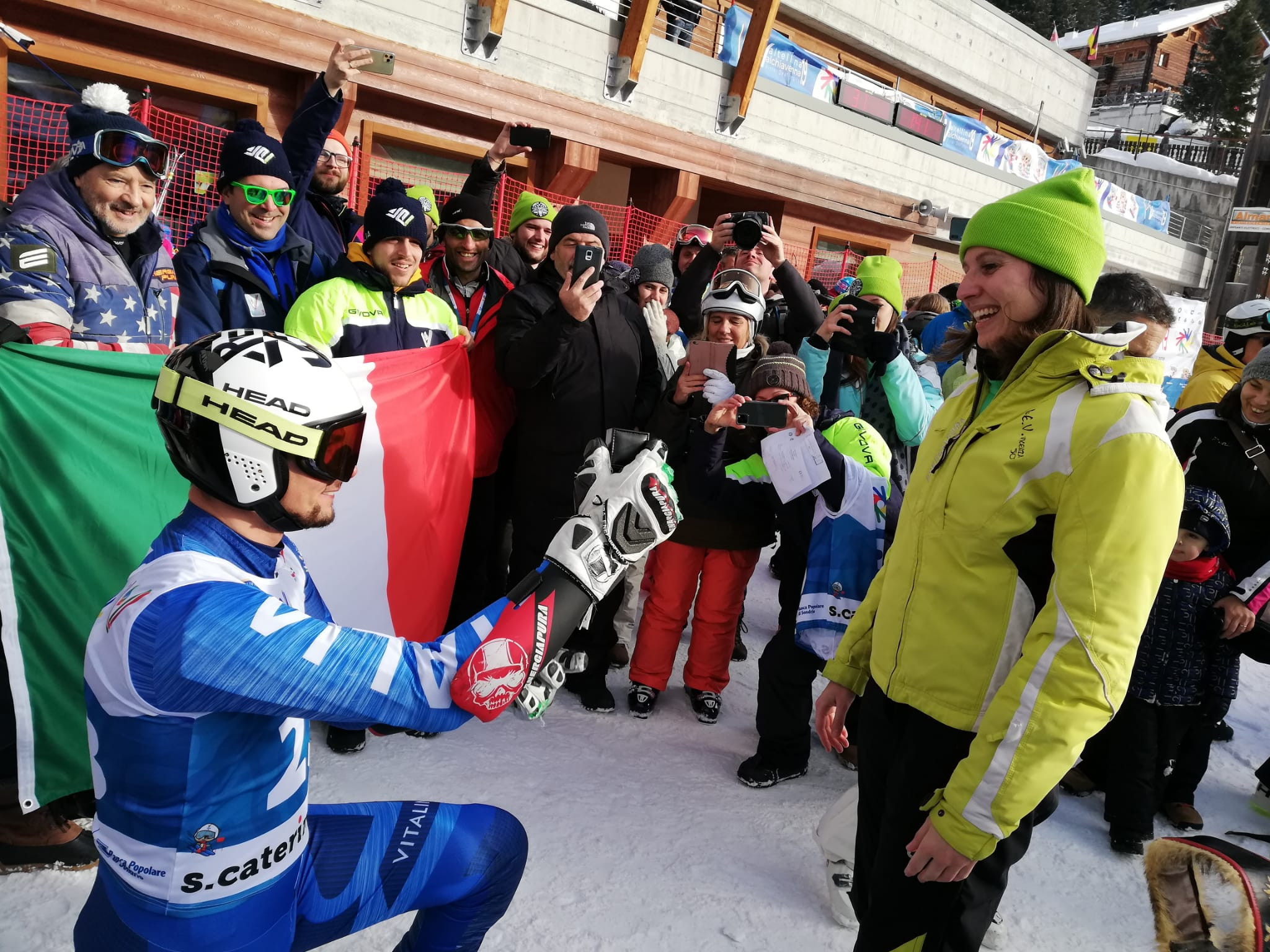 Giacomo Pierbon of Italy proposed to his partner after winning the Super-G event at the Winter Deaflympics ©Winter Deaflympics