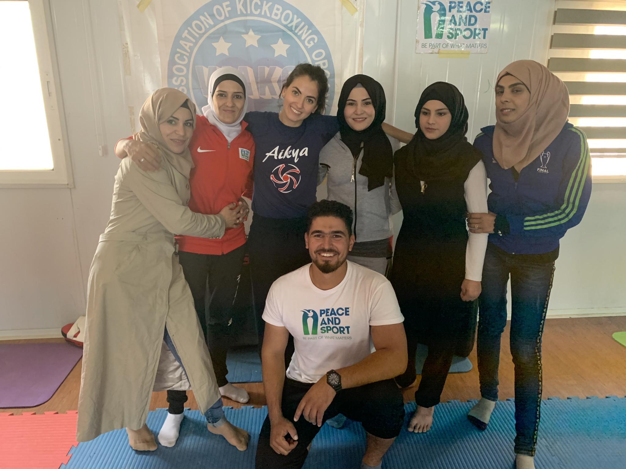 Together with Peace and Sport, Ali Hussein Alkhaldi organises kickboxing training for more than 250 children in the Zaatari refugee camp ©WAKO