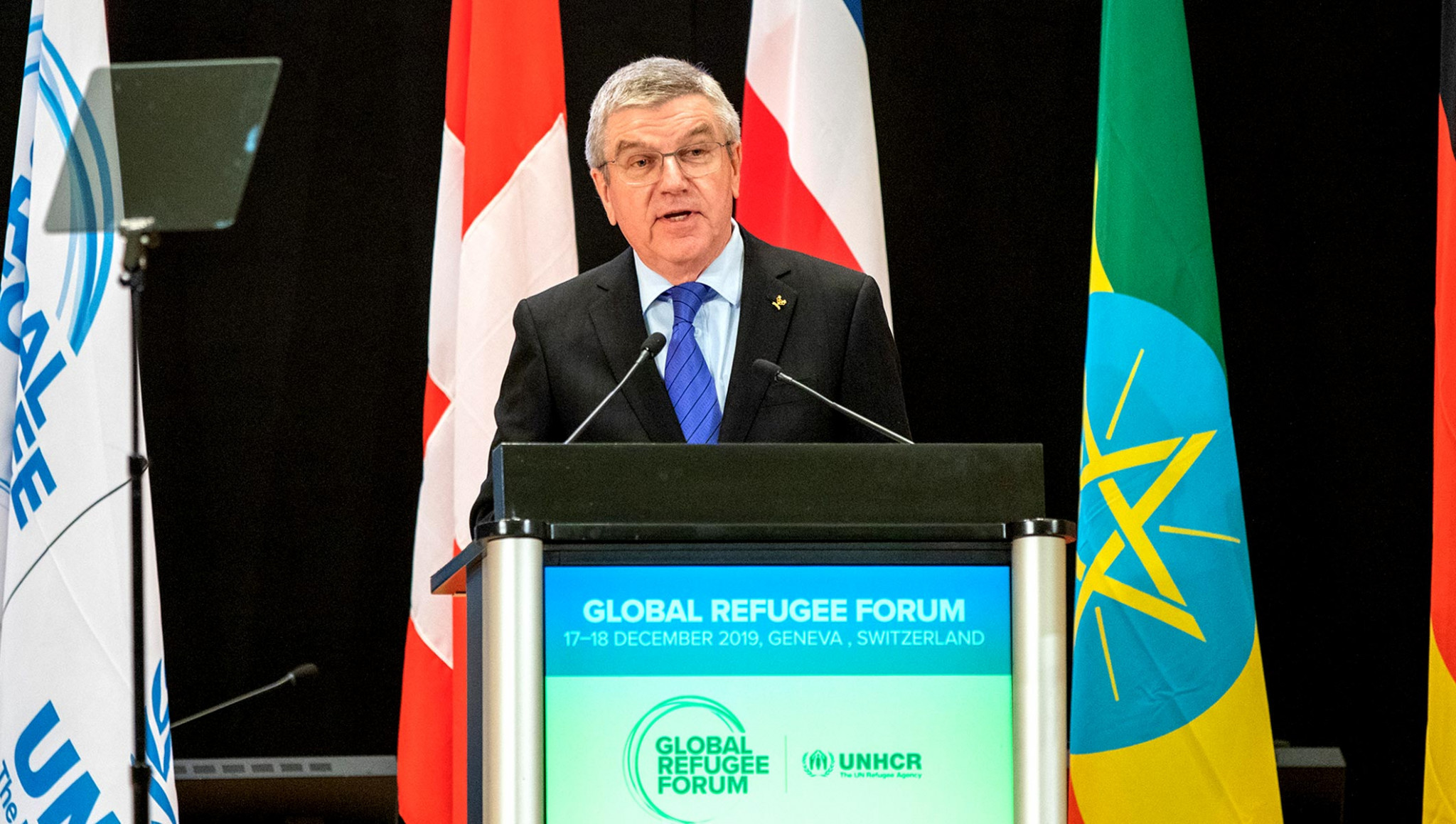 Thomas Bach spoke at the Global Refugee Forum ©UNHCR