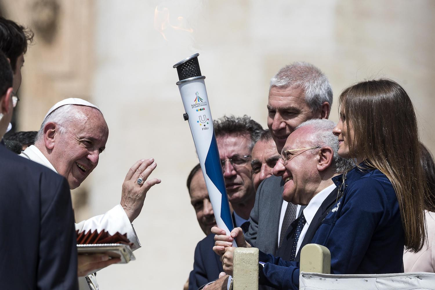 The Naples 2019 Torch Relay reaches the Vatican to be blessed by Pope Francis - now the Vatican plans to form an NOC ©Getty Images