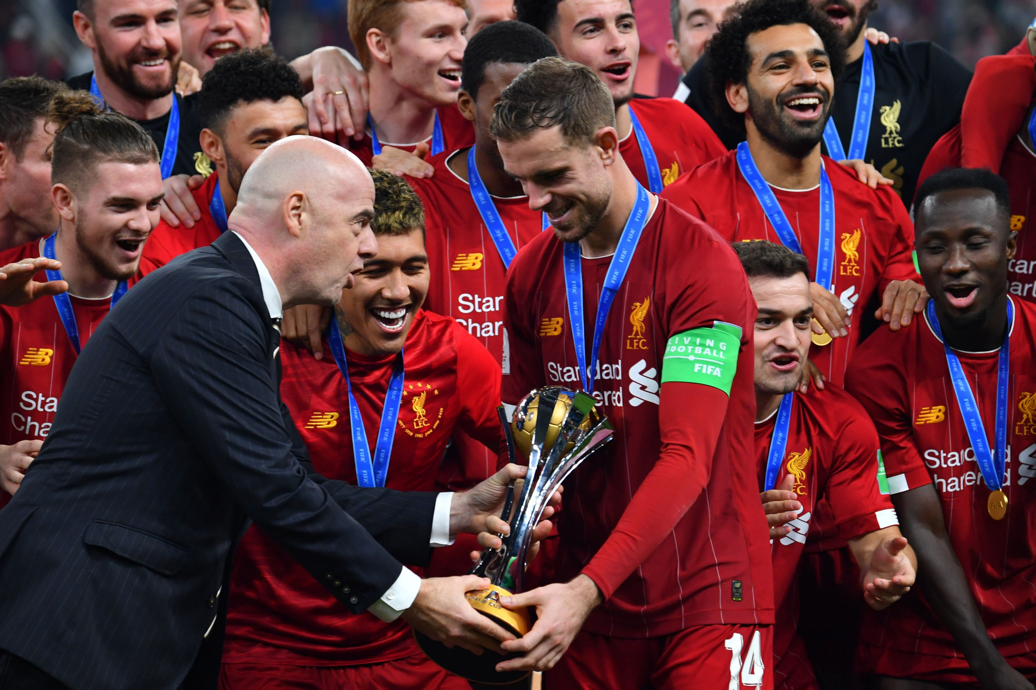 Gianni Infantino presented Liverpool with the Club World Cup on Saturday ©Getty Images