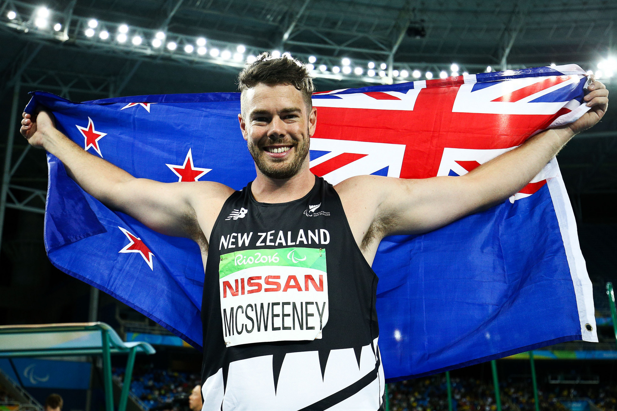 New Zealand's Rory McSweeney celebrates his Paralympic Games bronze medal at Rio 2016 ©Getty Images